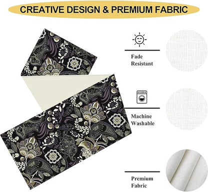 Retro Paisley Table Runner, Rustic Traditional Farmhouse Boho Floral Print Linen Coffee Table Center Decor for Family Kitchen Farmhouse Holiday Party Table Decorations Indoor Outdoor 13x108 inch