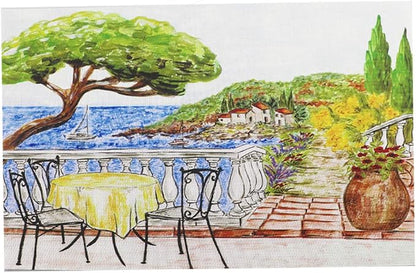 Gugrida Placemats Set of 6 Plaid Checkered Colorful Landscape PVC Placemat for Dining Table Durable Woven Vinyl Stain tablemats 18"X12"