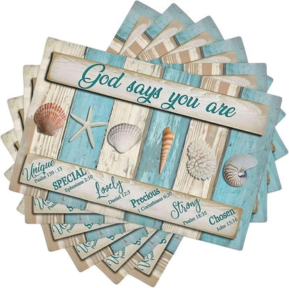 Coastal Seashell Placemats Set of 6 Ocean Nautical Table Mats Washable Place Mats for Home Party Indoor Kitchen Dining Table Decoration 12x18 Inch