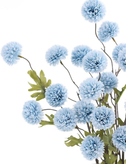 DuHouse 6pcs Artificial Flowers Faux Silk Pompon Mum,Silk Small Mini Chrysanthemum Ball with Stems for DIY Wedding Bouquets Centerpieces Vase Home Table Kitchen Decorations(Sky Blue)