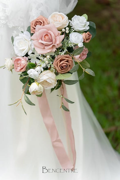 10 Inch Dusty Rose Bridal Bouquet,Wedding Bouquet,Bride Bouquets for Wedding Ceremony Anniversary, Party and French Rustic Vintage Wedding,Artificial Flowers…