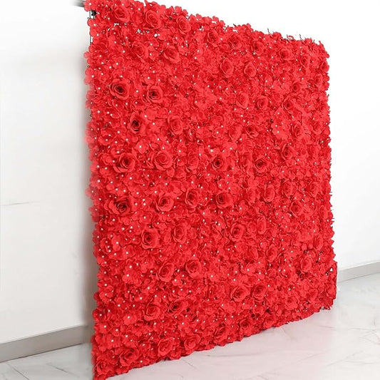 Efavormart 4 Pack 11 Sq ft. UV Protected RED 3D Silk Rose & Hydrangea Flower Panel Wall Mat for DIY Party Centerpieces Decor