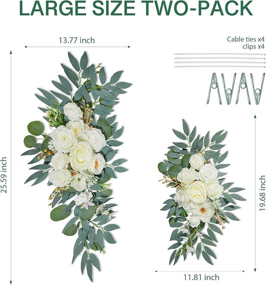 Wedding Arch Flowers (2pack),Flower Arch Stand,Flower Garland,for Wedding Outdoor Decorations Floral swags and Garlands Chair Decorations etc isle Decor,Reusable.（White）