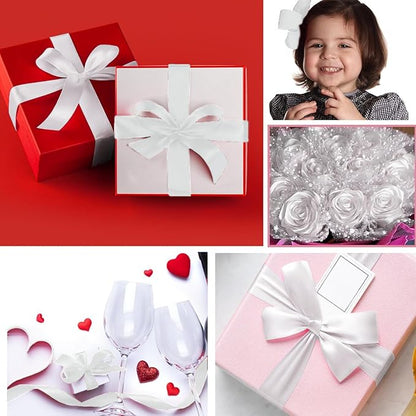 White Satin Ribbon 1-1/2 Inch x 2 Rolls White Wide Satin Fabric Ribbon for Gift Packaging, Christmas, Wedding, Flower Bouquet, Holiday Party, Invitation