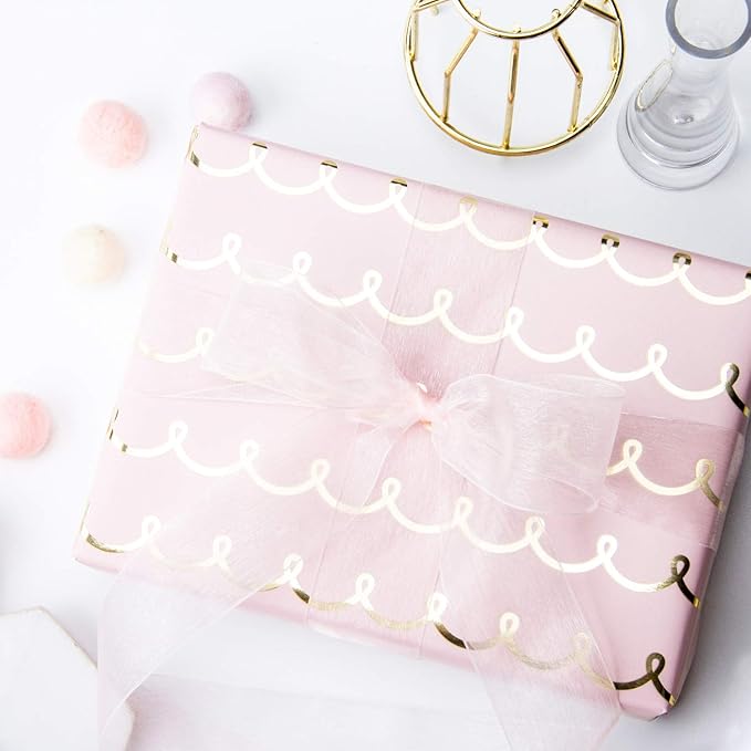 WRAPAHOLIC Jumbo Pink Wedding Wrapping Paper - 30 Inch x 33 Feet - Foil Girls Birthday Wrapping Paper for Birthday, Wedding, Baby Shower, Bridal Shower