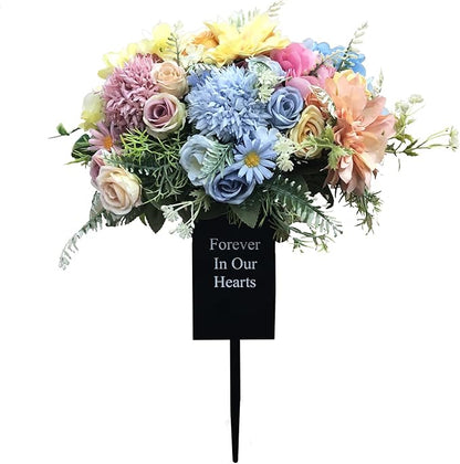 Metal Grave Vase Flower Holder in Ground Cemetery Vase Grave Decorations with Spikes and Floral Foam (Square) Black