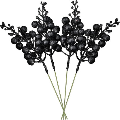 DearHouse 14 Pack Christmas Glitter Berries Stems, 7.8Inch Artificial Christmas Picks for Christmas Tree Ornaments, DIY Xmas Wreath, Crafts, Holiday and Home Decor (Black)