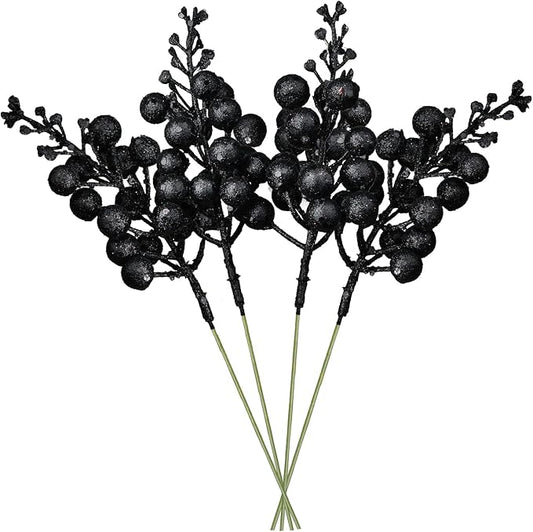 DearHouse 14 Pack Christmas Glitter Berries Stems, 7.8Inch Artificial Christmas Picks for Christmas Tree Ornaments, DIY Xmas Wreath, Crafts, Holiday and Home Decor (Black)