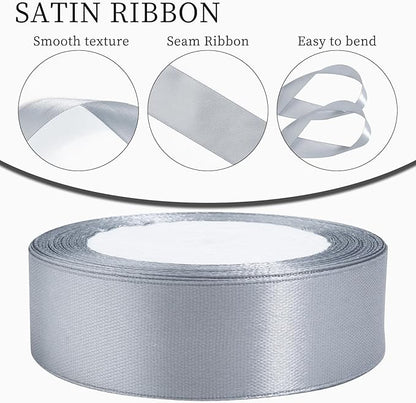 Grey Ribbon for Gift Wrapping, 1 inch Polyester Satin Hair Ribbons for Flower Bouquet, Weeding Decoration, Baby Shower, Crafts Bows Fabric Christmas Ribbon 25 Yards