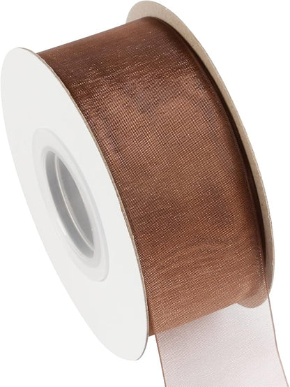 1-1/2 Inch Brown Shimmer Sheer Organza Ribbon Sheer Chiffon Ribbon 50 Yards-Roll Multiple Colors Available for Gift Wrapping Wedding Events Christmas Décor