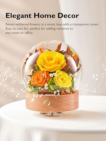 Eterfield Flowers for Delivery Prime, Christmas Preserved Roses Gifts for Women - Forever Flower in Glass Dome Birthday Gifts for Mom Wife Grandma Her Valentine’s Day (Yellow, Sphere)