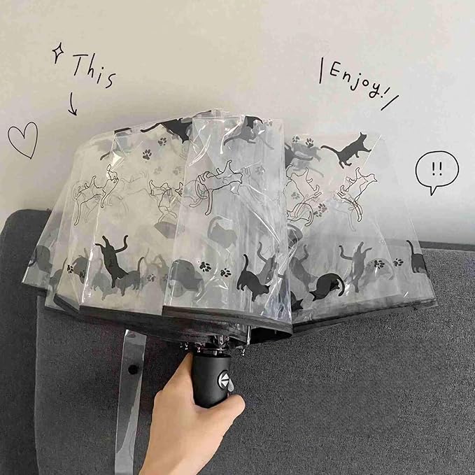 clear small umbrella for rain, cat plastic girl Transparent umbrellas for women, cute folding travel automatic umbrellas adult