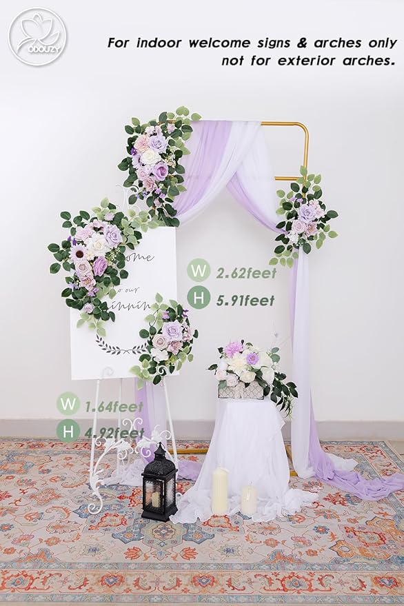 Pack of 2 Wedding Arch Decorations Artificial Hanging Flowers Floral Swag for Wedding Welcome Sign Backdrop Balloon Arch Home Party Bridal Ceremony Reusable(Purple)