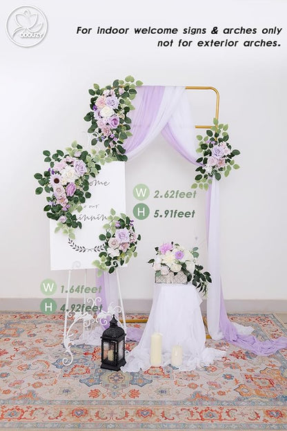 Pack of 2 Wedding Arch Decorations Artificial Hanging Flowers Floral Swag for Wedding Welcome Sign Backdrop Balloon Arch Home Party Bridal Ceremony Reusable(Purple)