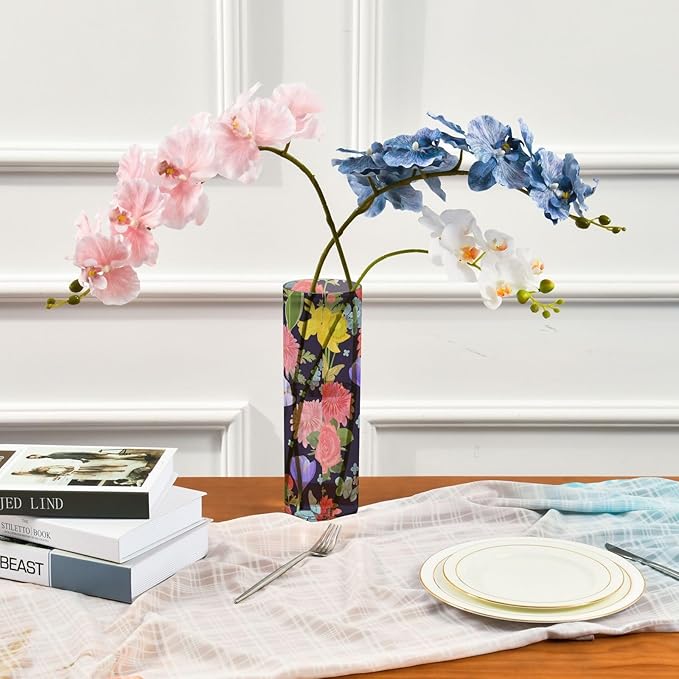 Vase Plastic Vase Elegant Cylinder Flower Vase Shatterproof Decorative Centerpiece for Home Table Office Weddings Events (11.8 x 3.9 in)