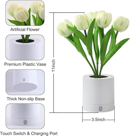 WSYEAR Flower Table Lamp Tulip Desk LED Night Light for Home Living Room Decor Artificial Flower with Vase Table Centerpieces for Birthday Holiday Party Wedding Room Decoration