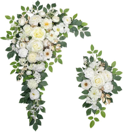 Wedding Arch Flowers,Artificial Flower Arch Decor,2pcs Artificial Flower Arrangement for Wedding Decor Reception Backdrop Floral Decorations (White)