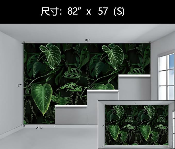 WFBHUA-Tropical Botanical Leaf Self Adhesive Wall Mural Green Leaves Peel and Stick for Living Room Bedroom 82"x57"