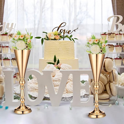 6 Pcs Flower Trumpet Gold Vase Tabletop Centerpiece Gold Tall Flower Vases Bulk Wedding Table Decorative Centerpiece Table Decorations Arrangements for Floral Party Anniversary Birthday(L)
