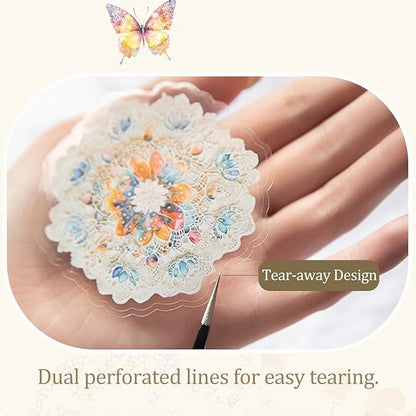 Floral PET Sticker Set, 60PCS Transparent Butterfly, Lace, and Flower Stickers for Scrapbooking, Journaling, Planners and DIY Crafts