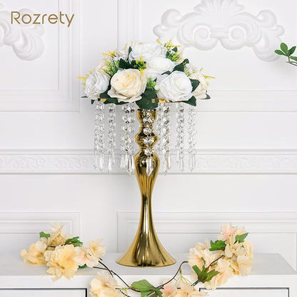 4 Pcs Gold Vases for Centerpieces, 13.5 inch Tall Crystal Flower Stand Wedding Centerpieces for Tables Decorative Metal Flower Vase for Party Anniversary Ceremony Birthday Event Home Decor