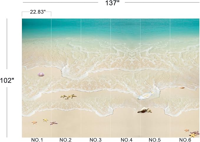 Cliouar-Top View of Background Summer Beach Wave Water Seashore Sand Beach Peel and Stick 137" x 102"