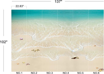 Cliouar-Top View of Background Summer Beach Wave Water Seashore Sand Beach Peel and Stick 137" x 102"