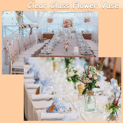 Vintage Glass Vases for Flowers, Set of 12 Clear Vases for Farmhouse Wedding Centerpiece Cylinder Bottle for Reception Table Decoration Home Decor Floral Arrangements