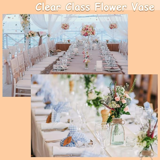 Vintage Glass Vases for Flowers, Set of 3 Clear Vases for Farmhouse Wedding Centerpiece Cylinder Bottle for Reception Table Decoration Home Decor Floral Arrangements