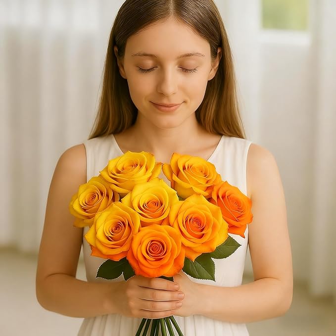 Orange Roses Artificial Flowers 15 PCS, Fake Roses Silk Flowers with Long Stems, Faux Rose for Wedding Centerpieces, Home Decor, Indoor Floral Arrangements, Party Decor, DIY Bouquet (Orange)
