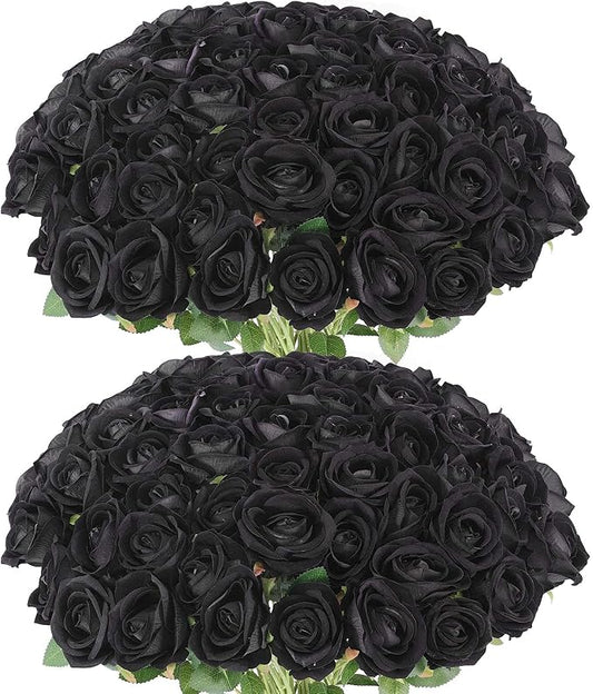 60 Pcs Artificial Roses Bulk Velvet Silk Black Roses Roses for Wedding Centerpieces Bridal Bouquet Mohter's Day Valentine's Day Halloween Home Decor(60, Black)