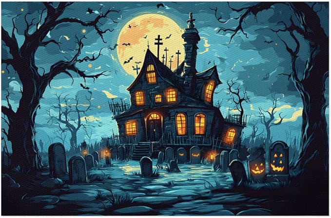 Halloween Castle Moon Scary Placemats Set of 1 PVC Vinyl Non Slip Table Mats Heat Resistant Place Mats Washable Wipeable Dining Table Mat for Kitchen Decor Party Indoor Outdoor Decorative Gift