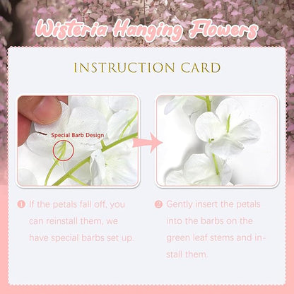 24 Pack Light Pink Wisteria Hanging Flowers, 3.4 Ft Fake Hanging Flowers, Artificial Wisteria Garland Vines for Wedding Room Backdrop Outdoor Patio Garden Decoration