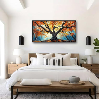 Extra Large Tree of Life Framed Wall Art for Living Room,Fall Autumn Forest Sunrise Landscape Pictures Wall Decor,Nature Canvas Print Painting Modern Artwork Bedroom Office Bathroom 60L x 30W