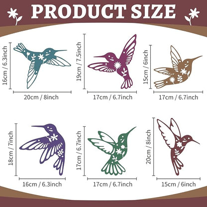 twinklemon 6PCS Metal Hummingbird Wall Art Decor Colorful Birds Outdoor Wall Decor Iron Hanging Decor Ornaments Bird Wall Art Decorations for Garden Fence Yard Living Room Patio Balcony
