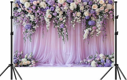 10x8ft Purple Lavender Floral Bridal Backdrop Wedding Flower Photography Backdrop for Girl Portrait Baby Shower Birthday Party Decor Banner Mother's Day Party Wall Backdrop Studio Photo Backgrounds