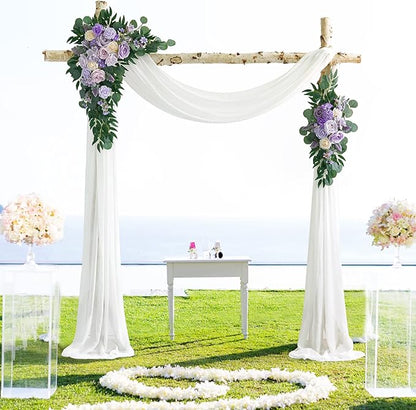 ponatia Purple Wedding Arch Flowers Kit (Pack of 3) with 26Ft White Arch Draping Fabric, Wedding Flowers Garlands Floral Arrangement Swag for Ceremony and Reception Wedding Decoration (Dusty Lilac)
