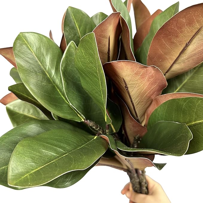 6Pcs Artificial Magnolia Leaf Stems, Real Touch Fake Greenery Branches for Floral Arrangements, Vase Fillers, Indoor Outdoor Home Table Centerpiece, Wedding & Party Decor