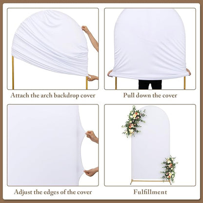 Metal Arch Backdrop Stand and Cover Set of 2, Sturdy 7.2FT, 6FT Party Backdrop Set, Wedding Arch Frame and Cover Set for Birthday, Baby Shower,Christmas, Anniversary