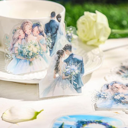 TIAMECH Wedding March PET Stickers - 60 Pcs Bride Dress Groom Love Design, Waterproof Sticker for Journaling & Scrapbooking, Junk Journal Supplies, Ephemera & DIY Crafts