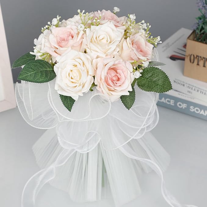 Ochine Bride & Bridesmaid Bouquets for Wedding, Wedding Bouquets for Bride Bridesmaid, Silk Bride Bridesmaid Hand Holding Flower Bouquet for Valentines Day Decor Wedding Party Supplies Home Decor