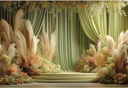 Baocicco Green Wedding Curtains Backdrops 12x8ft Fairytale Flowers Fantasy Engagement Photography Background for Bridal Shower Anniversary Decorations Birthday Bride to Be Party Banner Photo Booth