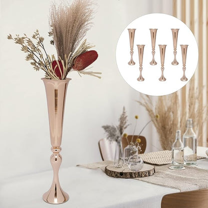 6 Pcs 22" Height Versatile Metal Wedding Centerpieces Vase, Metal Trumpet Vase, Road Lead for Wedding Party Dinner Centerpiece for Anniversary Ceremony Party Birthday Event Decor