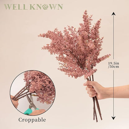WELL KNOWN 4 Pcs Glitter Artificial Cedar Spray 19.5" Pink Floral Picks Faux Cedar Pine Branches Stems, DIY Pink Floral Arrangements for Home Vase Wedding Wreath Xmas Tree Holiday Decoration & Gift