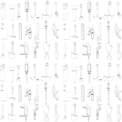 WOCRAFT 60pcs Bright Silver Tools Charms Bracelet Charms for Jewelry Making Sets DIY Necklace Bracelet Keychain Crafting Charms Kit Craft Supplies (SN903)