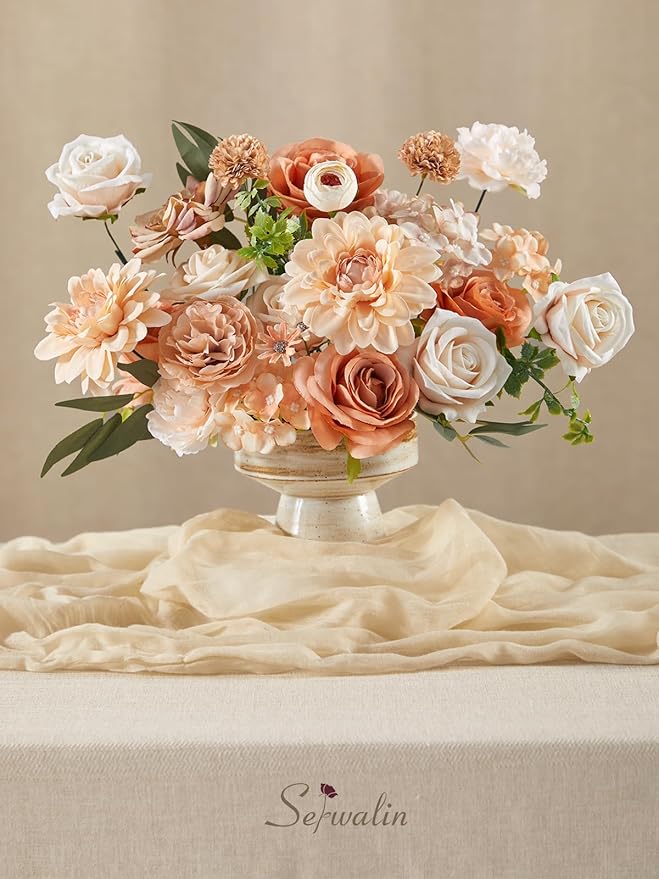 Serwalin Nude Color Artificial Flowers Combo Silk Flowers with Stems Boho Flowers Fake Cake Flowers for DIY Wedding Bouquets Centerpieces Arrangements Baby Shower Party Home Decorations