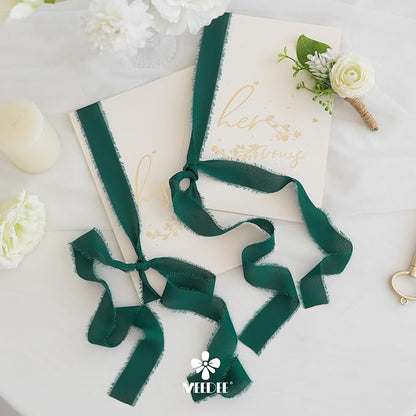 MEEDEE Dark Green Chiffon Ribbon 1 Inch Green Frayed Ribbons Green Chiffon Silk Hunter Green Ribbon Thin Chiffon Ribbons for Crafts, Gift Wrapping, Wedding Invitation (3 Rolls 21 Yards)
