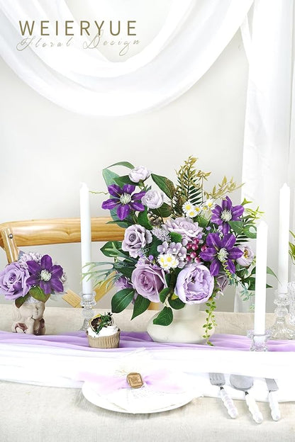 Purple Artificial Flowers Combo Box Wedding Decor,Fake Flowers,Flowers for Decoration,Silk Flowers for Home Decor Indoor,Cake Flowers,Faux Flowers for Crafts