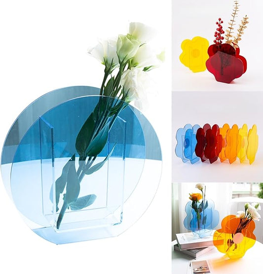 Acrylic Round Vase in Sky Blue, Minimalist Modern Centerpiece for Home Decor or Office Display (Round Style)