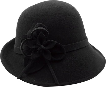 Bellady Women's Elegant Flower Wool Cloche Bucket Bowler Hat
